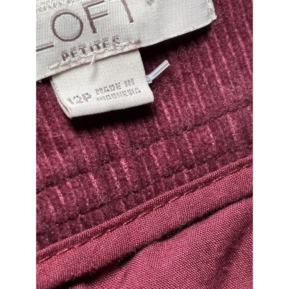 LOFT Petite 12P Berry Corduroy Skirt A Line Knee Length Stretch Wine Color - Picture 4 of 7
